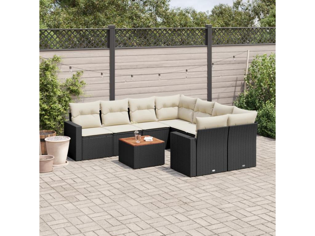 9-piece garden furniture set with cushions, black resin wicker, 69068IONE