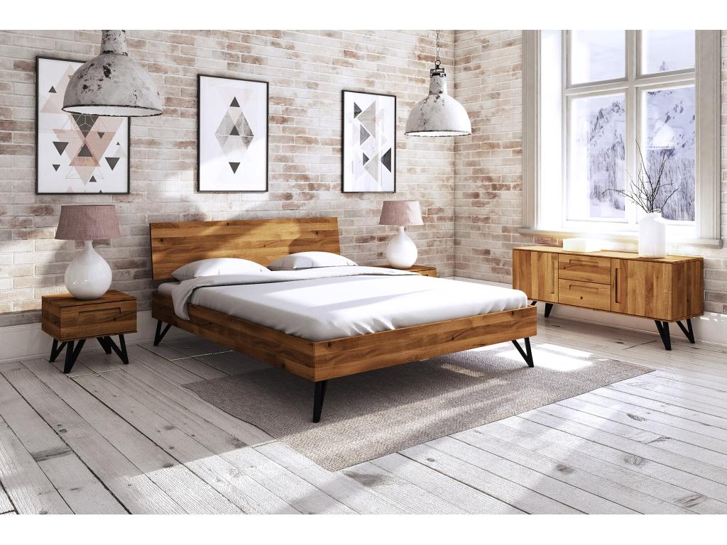 Delimoa - Bed frame with wooden headboard 120x200 in natural oiled wild oak 65097LKPB