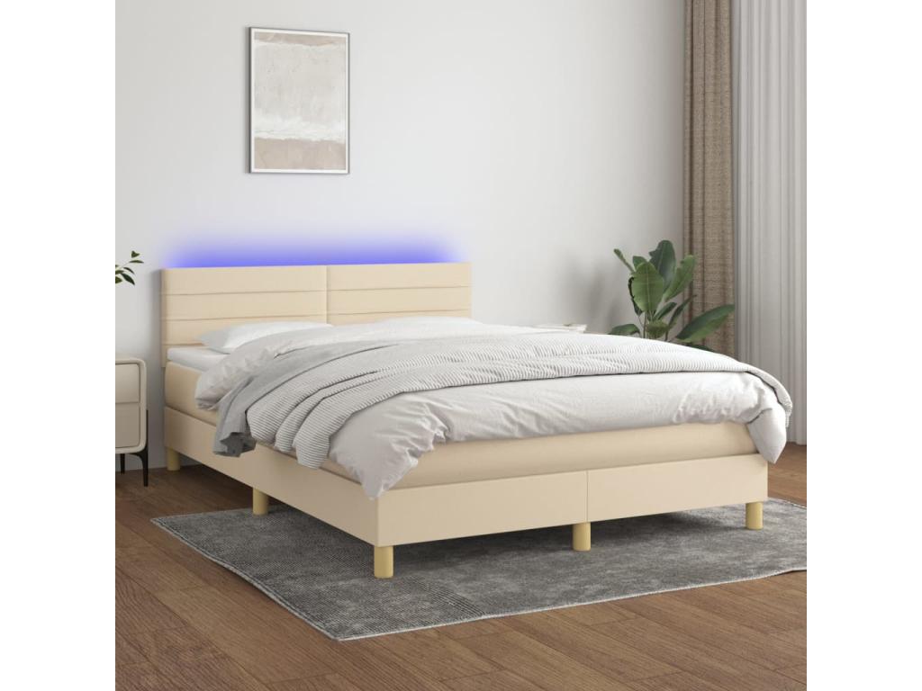 Delimoa bed base with LED mattress, Cream, 140x190 cm, Fabric, 21638HRKZ