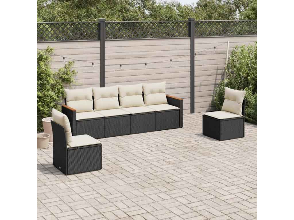 6-piece garden furniture set with cushions, black resin wicker 27424FHYJ