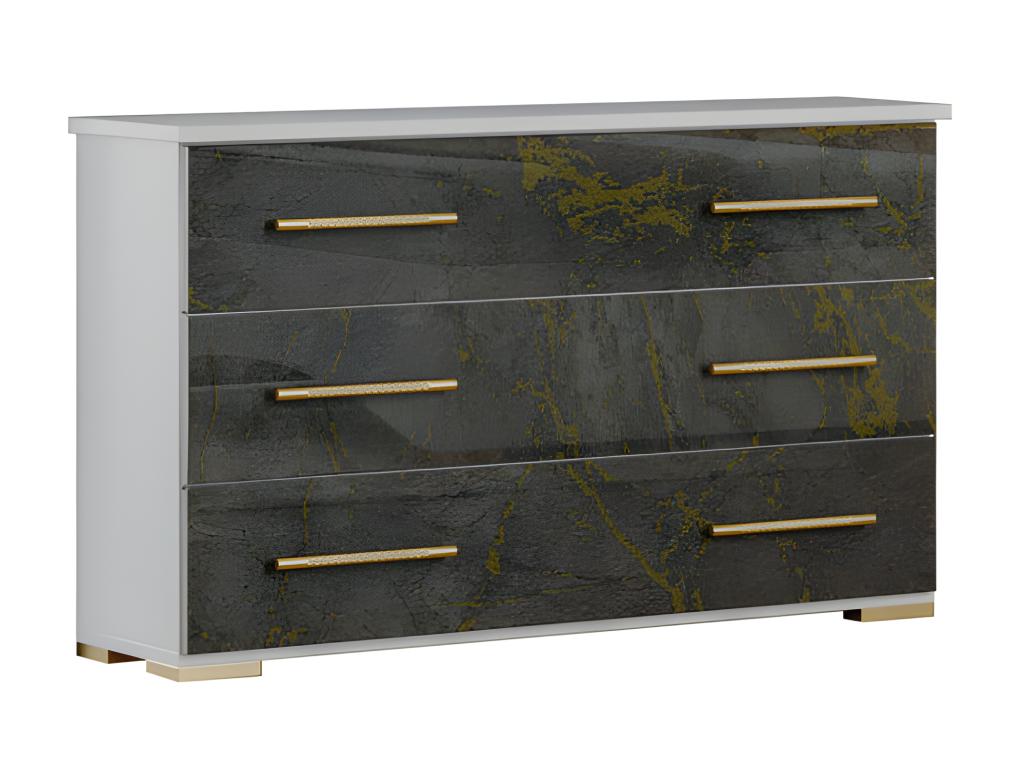 Complete bedroom set 140x190 White/Glossy Grey Marble with LED lighting - Artanzy 62763EXER