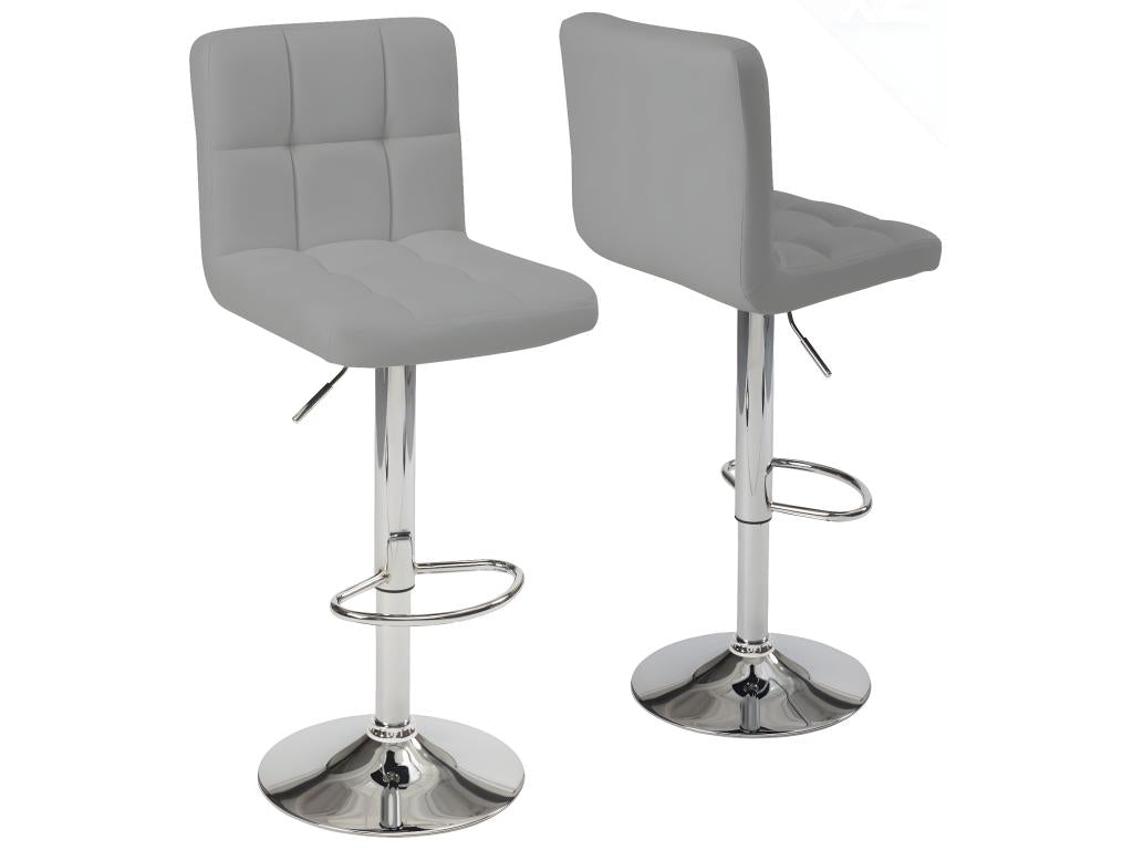 Set of 2 SIVAN grey quilted faux leather bar stools, adjustable height, swivel, 44936LGWW