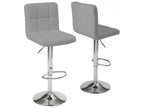 Set of 2 SIVAN grey quilted faux leather bar stools, adjustable height, swivel, 44936LGWW