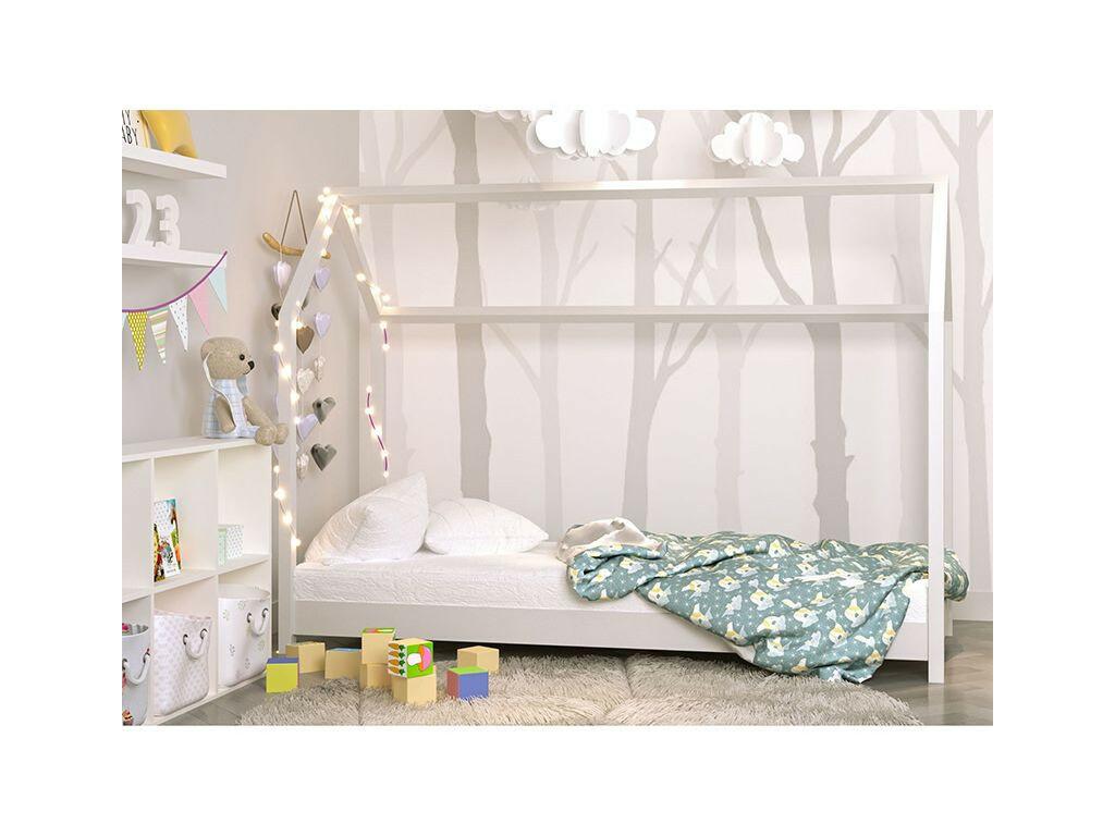 White cabin bed 90x200 with wooden slatted base 60138KPNQ