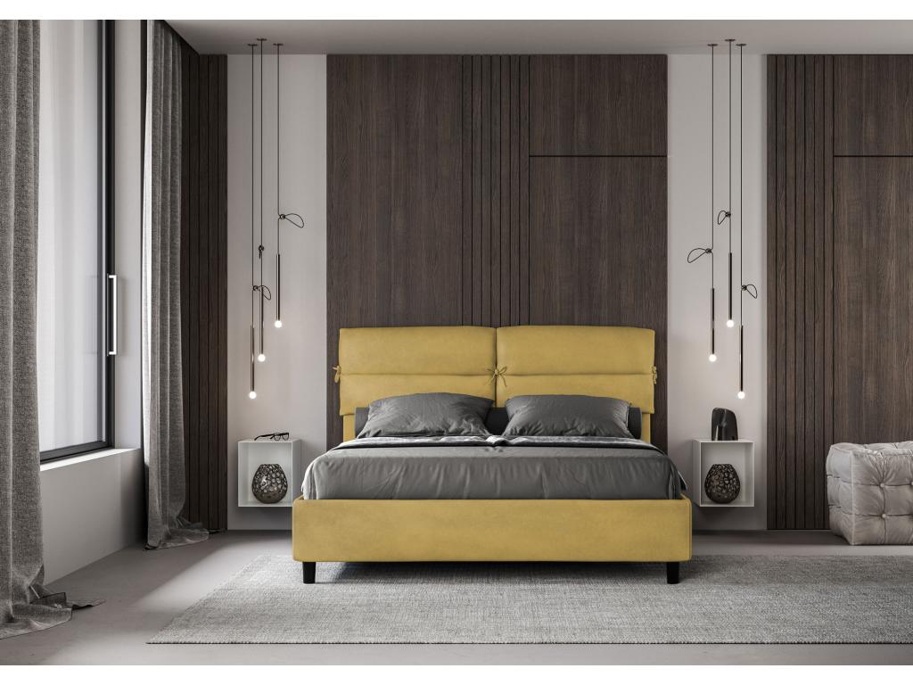 Delimoa 35367VAHQ Upholstered Bed without Mattress 160x200 Ochre Microfiber