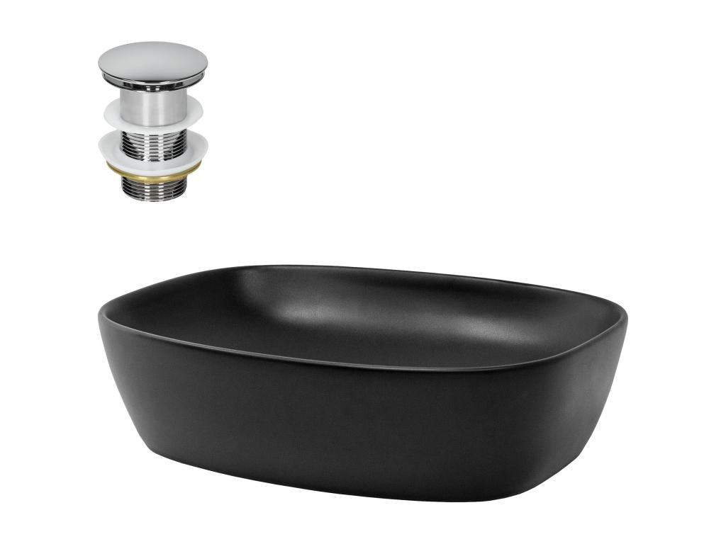 Matte black ceramic countertop washbasin with hand basin waste plug 505x385x140 mm 88728GQAL