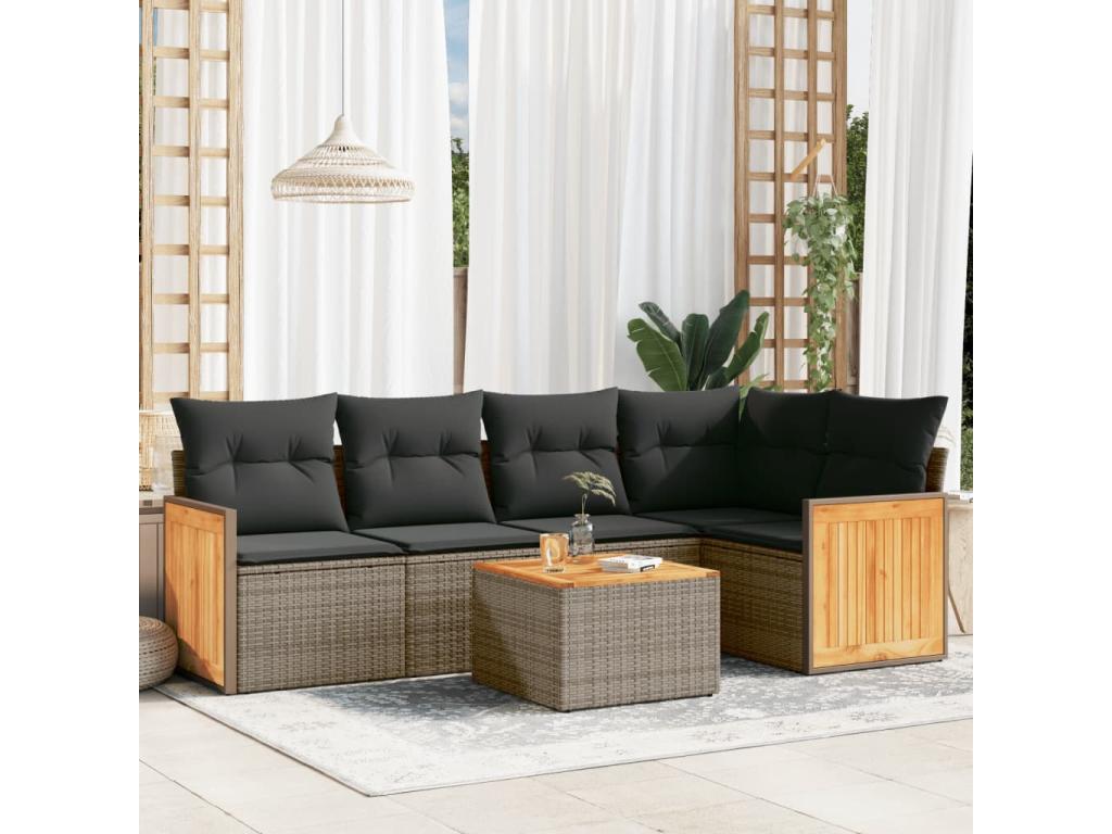 6-piece garden furniture set with grey resin wicker cushions 88273JRPJ