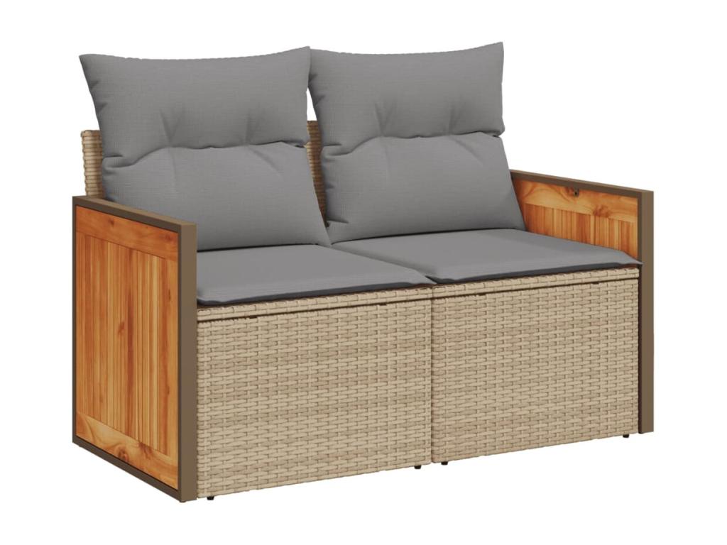 4-piece garden furniture set with cushions, beige woven resin, 90677WGZK
