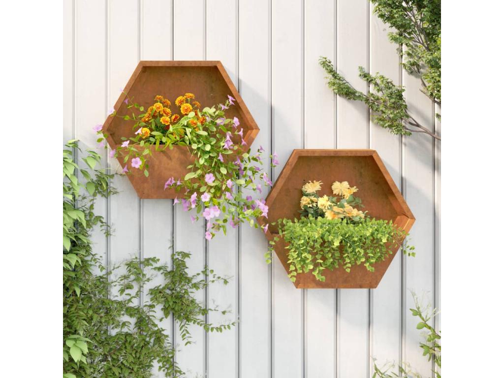 Wall planters, 2 pcs, Rusty Corten steel, 46x10x40 cm, 35657EWZZ