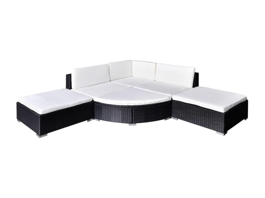6-piece garden furniture set with cushions, black resin wicker, 88525EPHN