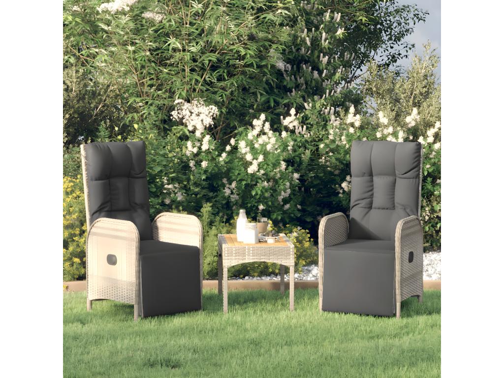 2-piece reclining garden chairs and table, grey resin wicker 89407GUDY