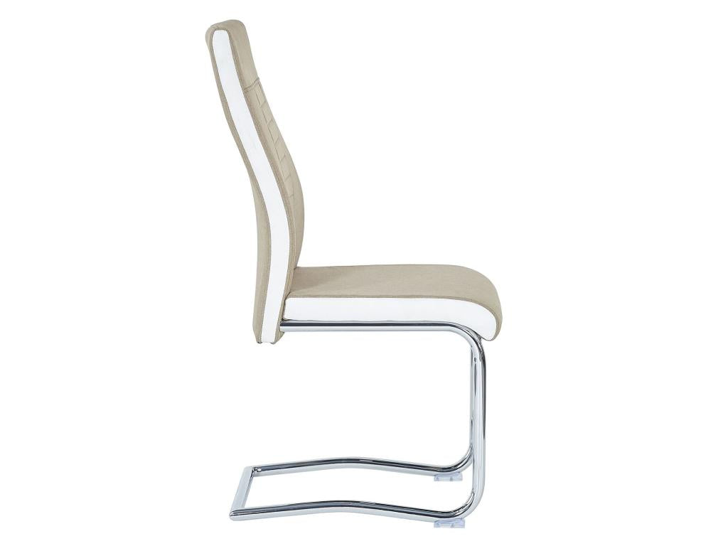 Set of 4 Artanzy dining or kitchen chairs with padded seats and chrome legs, upholstered in beige and white fabric 35706PPKF