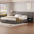 Upholstered bed 180x200 cm with two bedside tables with storage space, grey and black linen
