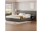 Upholstered bed 180x200 cm with two bedside tables with storage space, grey and black linen 82214FMGF