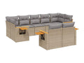 9-piece garden furniture set with cushions, beige wicker resin, 54186AORE