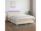 Upholstered bed base with mattress and LED lighting, Cream, 140x190 cm, Fabric, 84133BKTB