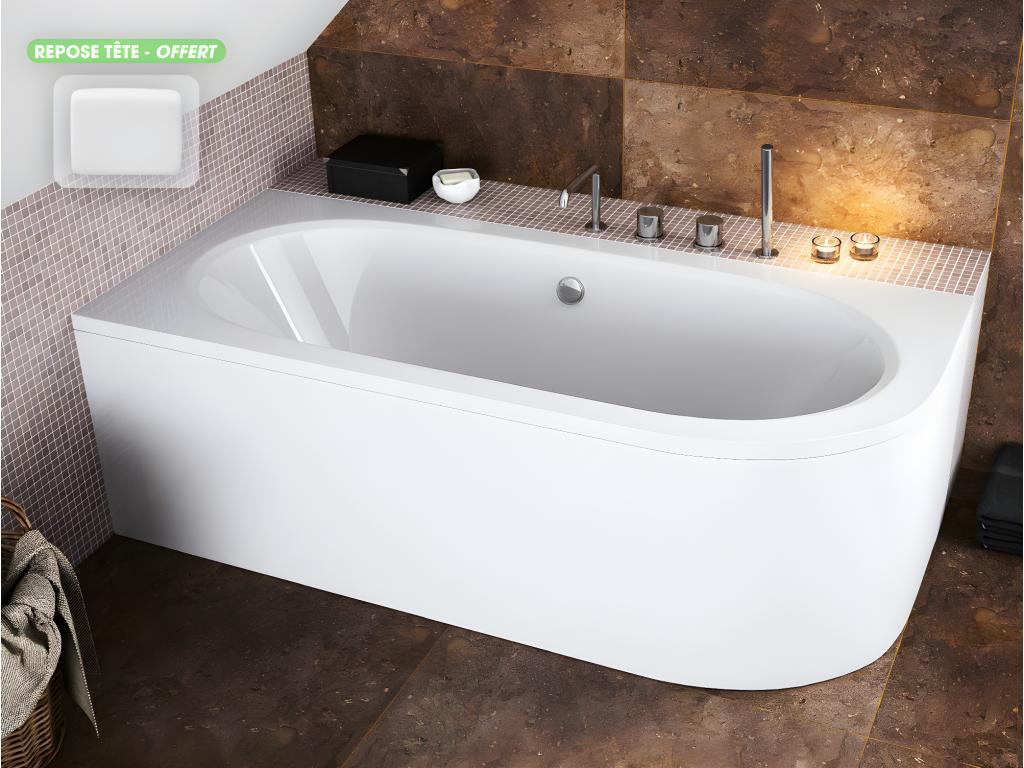 Corner bathtub - with white apron and free headrest - Artanzy - 160x75 cm - Left 53850AWYM