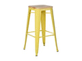 Artanzy 76cm Industrial High Stool in Polished Steel with Natural Solid Wood Seat - Yellow 68932LSBO