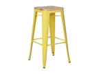 Artanzy 76cm Industrial High Stool in Polished Steel with Natural Solid Wood Seat - Yellow 68932LSBO