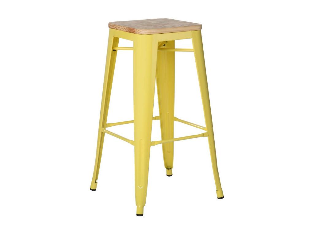 Artanzy 76cm Industrial High Stool in Polished Steel with Natural Solid Wood Seat - Yellow 68932LSBO