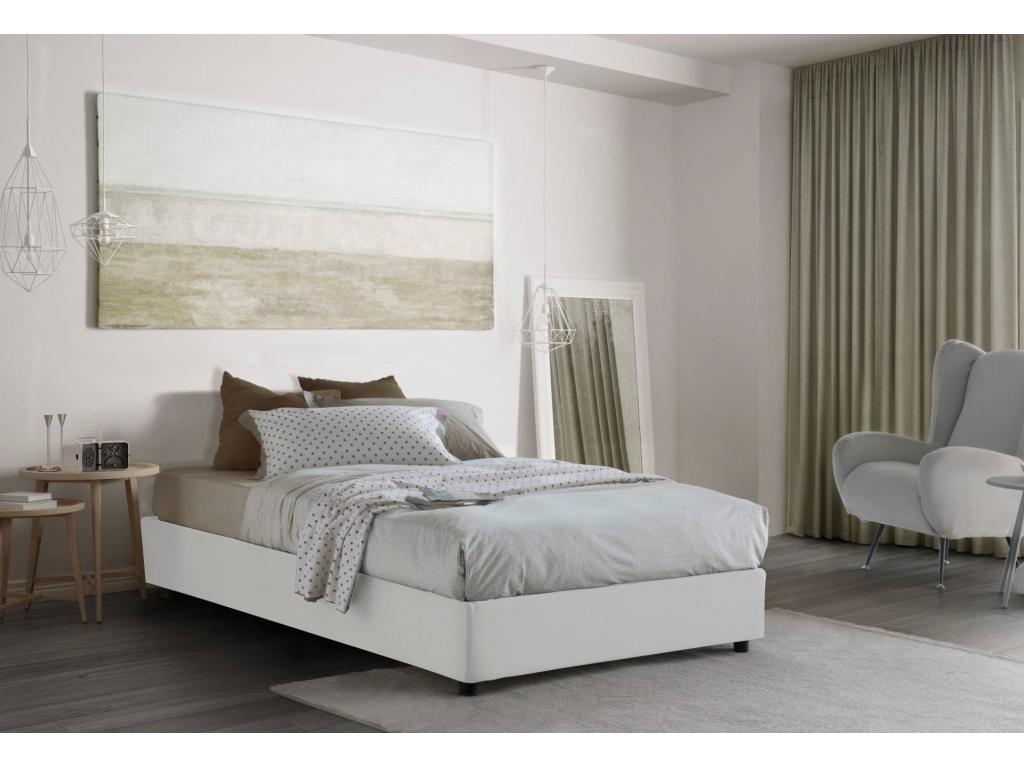 Artanzy Double Bed with Storage Bed, Fabric Upholstery, Made in Italy, Front Opening, Includes 120x190 cm Mattress, White 91165EDHC