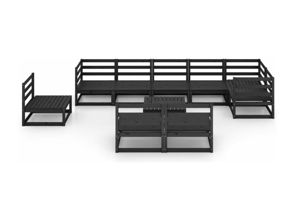 10-piece garden furniture set, black, solid pine wood, 60264OXVE