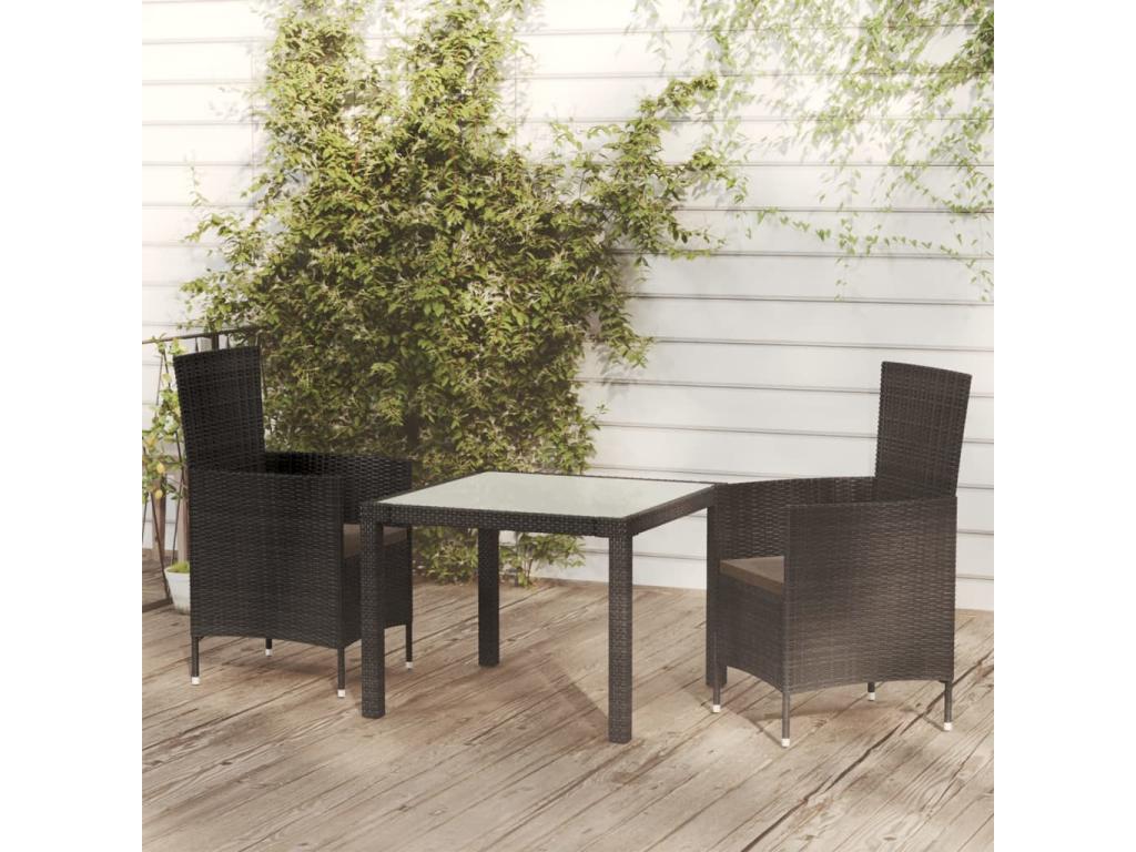 3-Piece Outdoor Lounge Set with Cushions, Black Wicker Resin 70176CWFD
