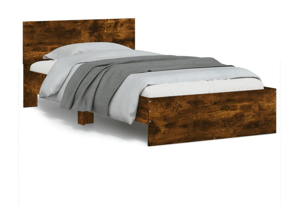 Bed frame without mattress with smoked oak headboard 100x200cm 32674XYOX
