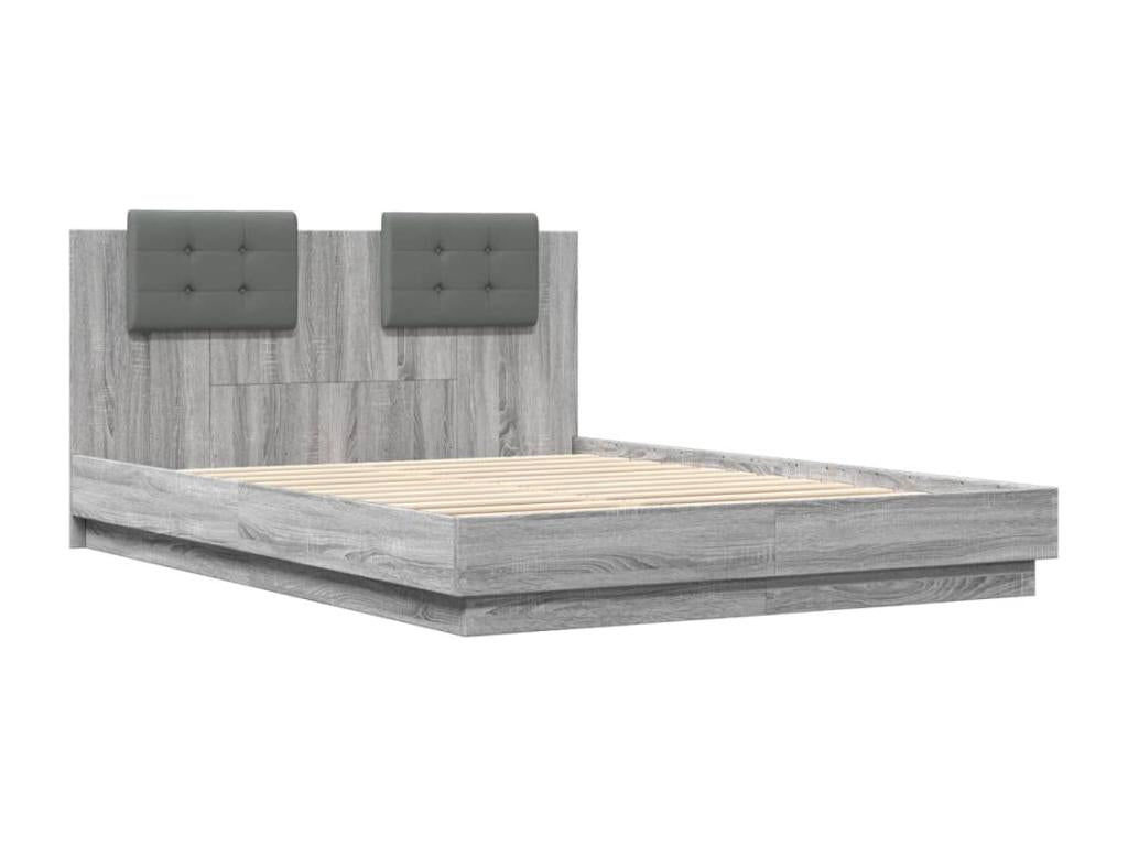 Bed frame, headboard and Delimoa LED lights, gray, 120x200 cm, 65878VEZQ