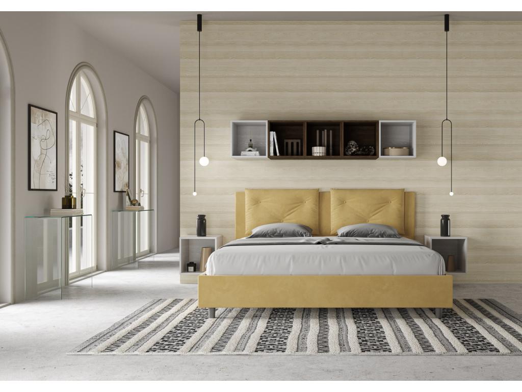 Bed with upholstered slatted base 180x210 cm, ochre microfiber, Delimoa 69409PHQS
