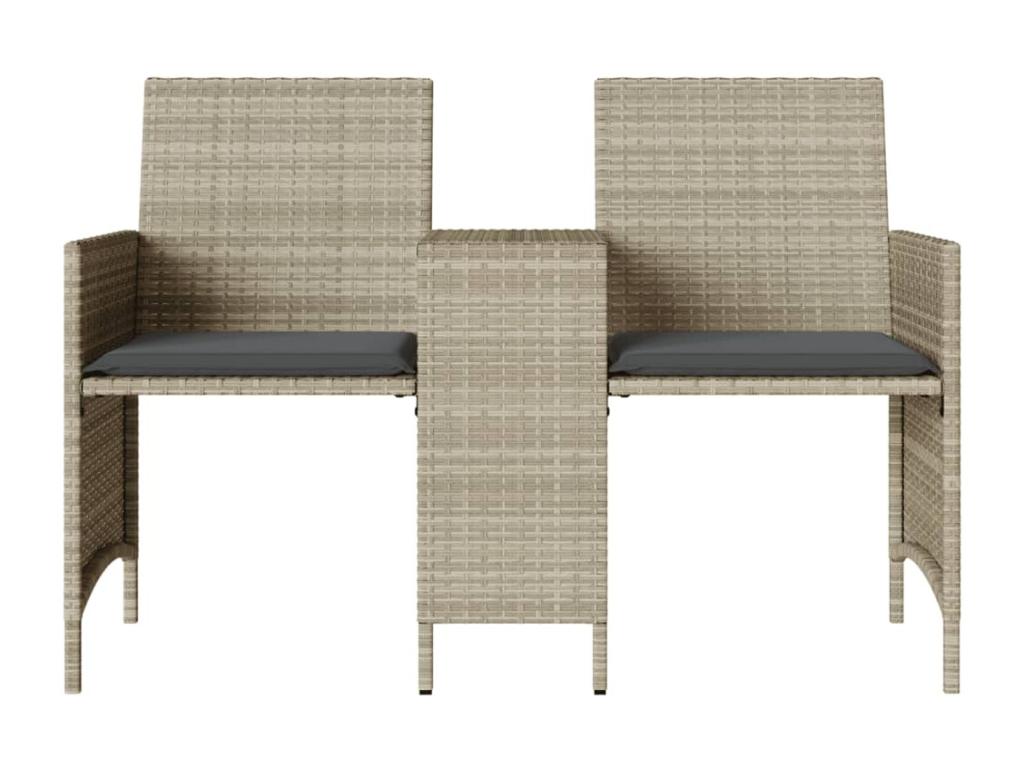 2-seater garden sofa with table and stools, light grey rattan 22926LOHC