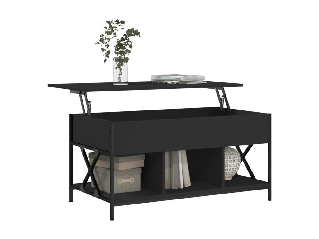 Black coffee table 100x50x50 engineered wood and metal 06946MPJW