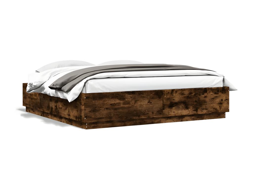 Bed frame with LED lighting, without mattress, smoked oak, 200x200 cm, 94002GQGP