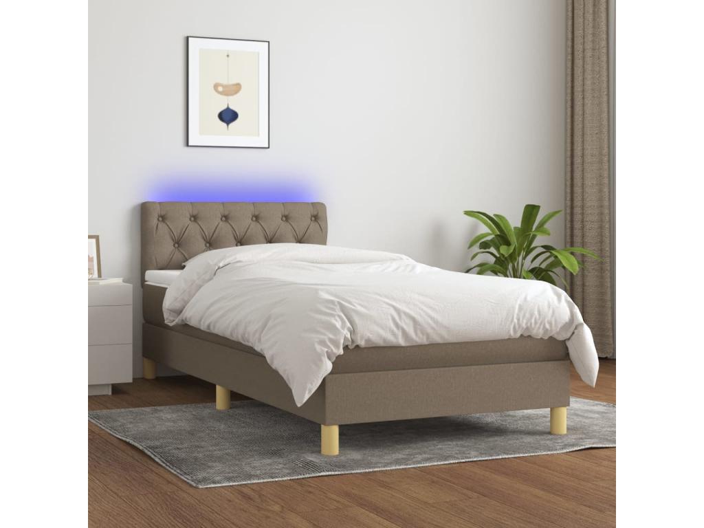 Upholstered bed base with mattress and LED lighting, Delimoa 80x200cm, Fabric 61442UALP