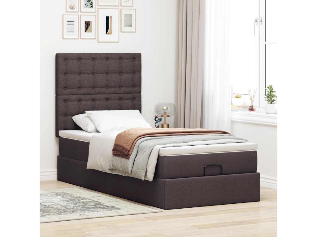 Ottoman bed frame with dark brown mattress 90x200 cm fabric 29471RZQA