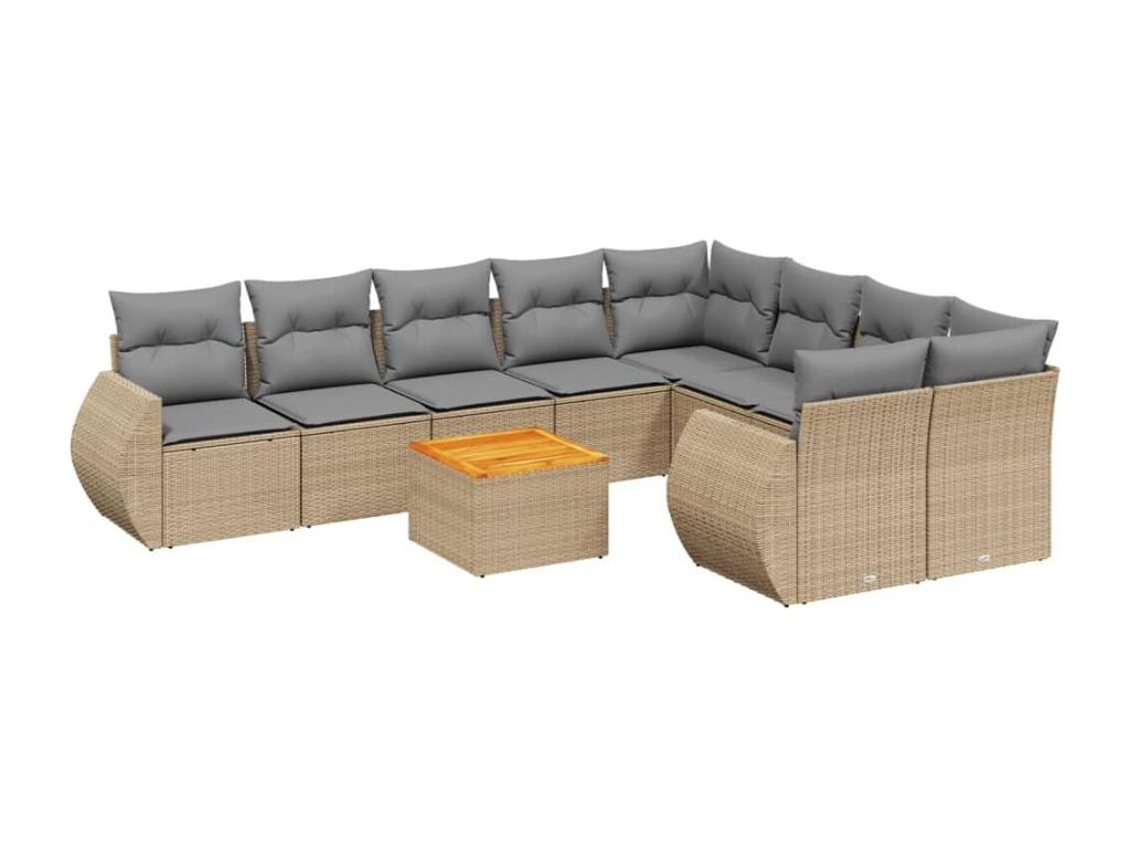 Garden furniture set with cushions, 10 pieces, beige wicker resin, 73273TIWD