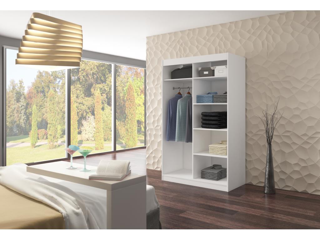 Small white bedroom wardrobe with 2 sliding doors Benko 120cm 84017QWAC
