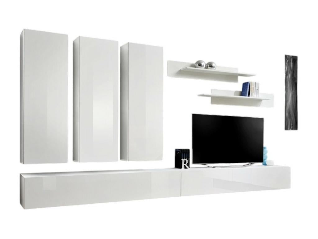 FLY E1 TV unit, glossy white finish - A modern and stylish wall-mounted unit for your living room. 79533RQLZ