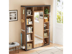 Wardrobe with mirror and storage shelves - 115x30x165 cm - MDF - Natural and grey 75206SYQG