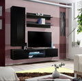 Black designer wall-mounted TV unit, 170 cm