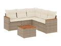 6-piece garden furniture set with cushions, beige woven resin, 40704LWTC