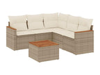6-piece garden furniture set with cushions, beige woven resin, 40704LWTC