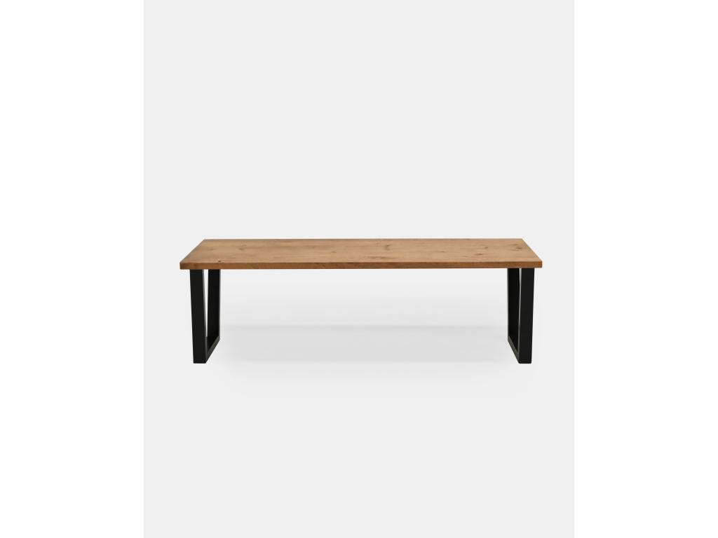 Pine wood and iron bench in aged and black finish, 140x45cm - Delimoa 89542YJOV