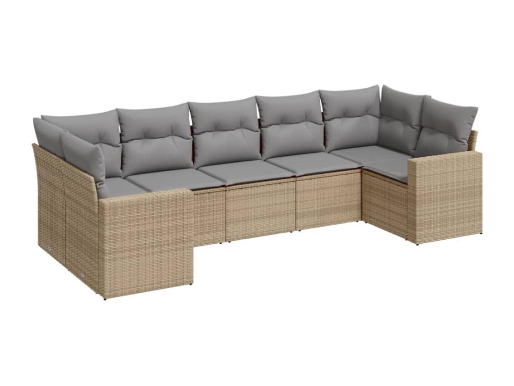 7-piece garden furniture set with cushions, beige wicker resin, 10993BOHD