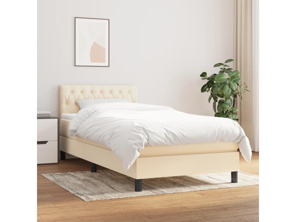 Upholstered bed base with mattress, Cream, 90x200 cm, Fabric 02764SZVN