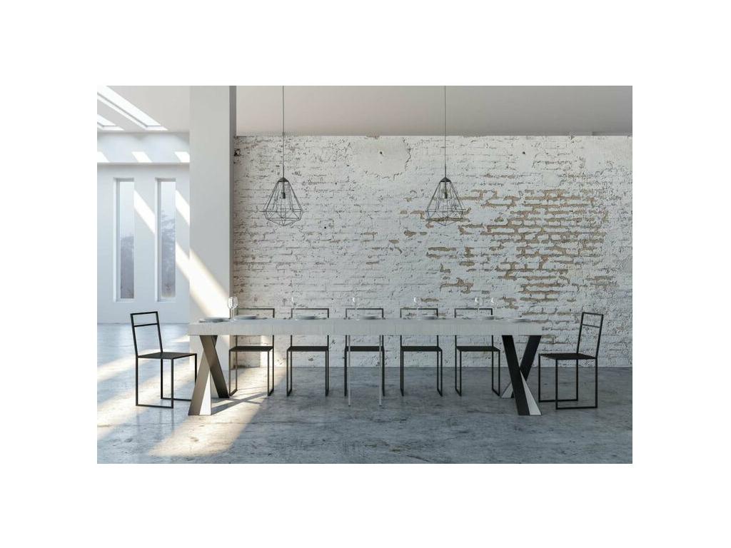 Delimoa extendable console table with a wooden design and crossed legs in wood and anthracite steel - Cement Grey - Legs and support on Delimoa - 5 slim extensions 42147IWFQ