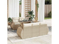 6-piece garden furniture set with cushions, beige woven resin