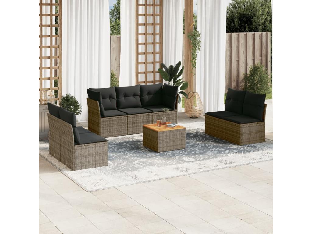 8-piece garden furniture set with grey resin wicker cushions 38221OGOB