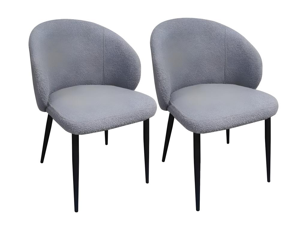 Set of 2 dining chairs in grey bouclé fabric with metal legs – Delimoa 18075KKGN