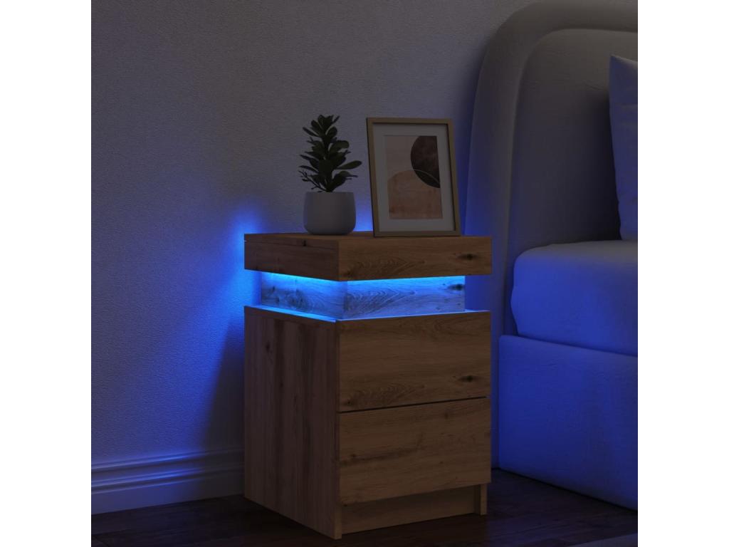 Bedside table with LED, handcrafted oak, engineered wood, 12880IXPX